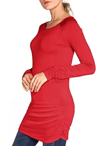 Urban CoCo Women's Casual T-Shirt Long Sleeve Solid Tunic Tops Slim Fit (L, Red) | Comfortable, Fashionable & Breathable thumbnail 5