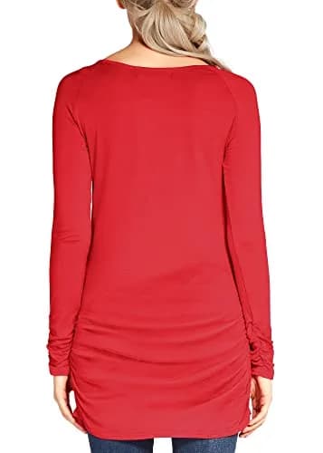Urban CoCo Women's Casual T-Shirt Long Sleeve Solid Tunic Tops Slim Fit (L, Red) | Comfortable, Fashionable & Breathable thumbnail 6