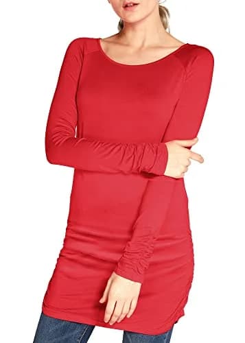 Urban CoCo Women's Casual T-Shirt Long Sleeve Solid Tunic Tops Slim Fit (L, Red) | Comfortable, Fashionable & Breathable thumbnail 3