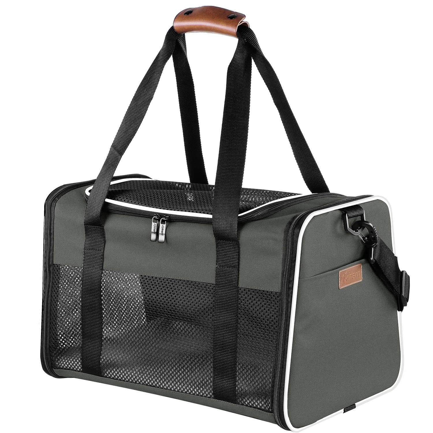 Akinerri Cat Carrier - Portable Foldable Soft-Sided Travel Bag for Pets up to 22 Lbs, Airline Approved, Collapsible, Brown — Brown / Large