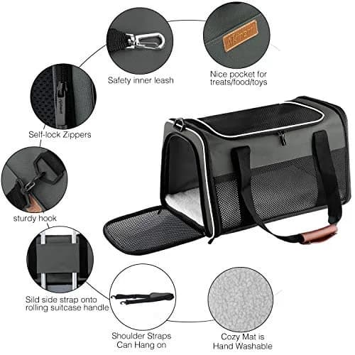 Akinerri Cat Carrier - Portable Foldable Soft-Sided Travel Bag for Pets up to 22 Lbs, Airline Approved, Collapsible, Brown thumbnail 4