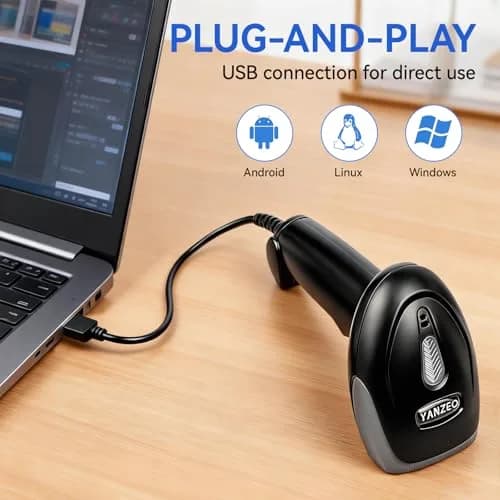 Yanzeo USB CCD Barcode Scanner Plug & Play for Office & Warehouse | 200 Scans/Sec, 1.5m Drop Resistant thumbnail 2