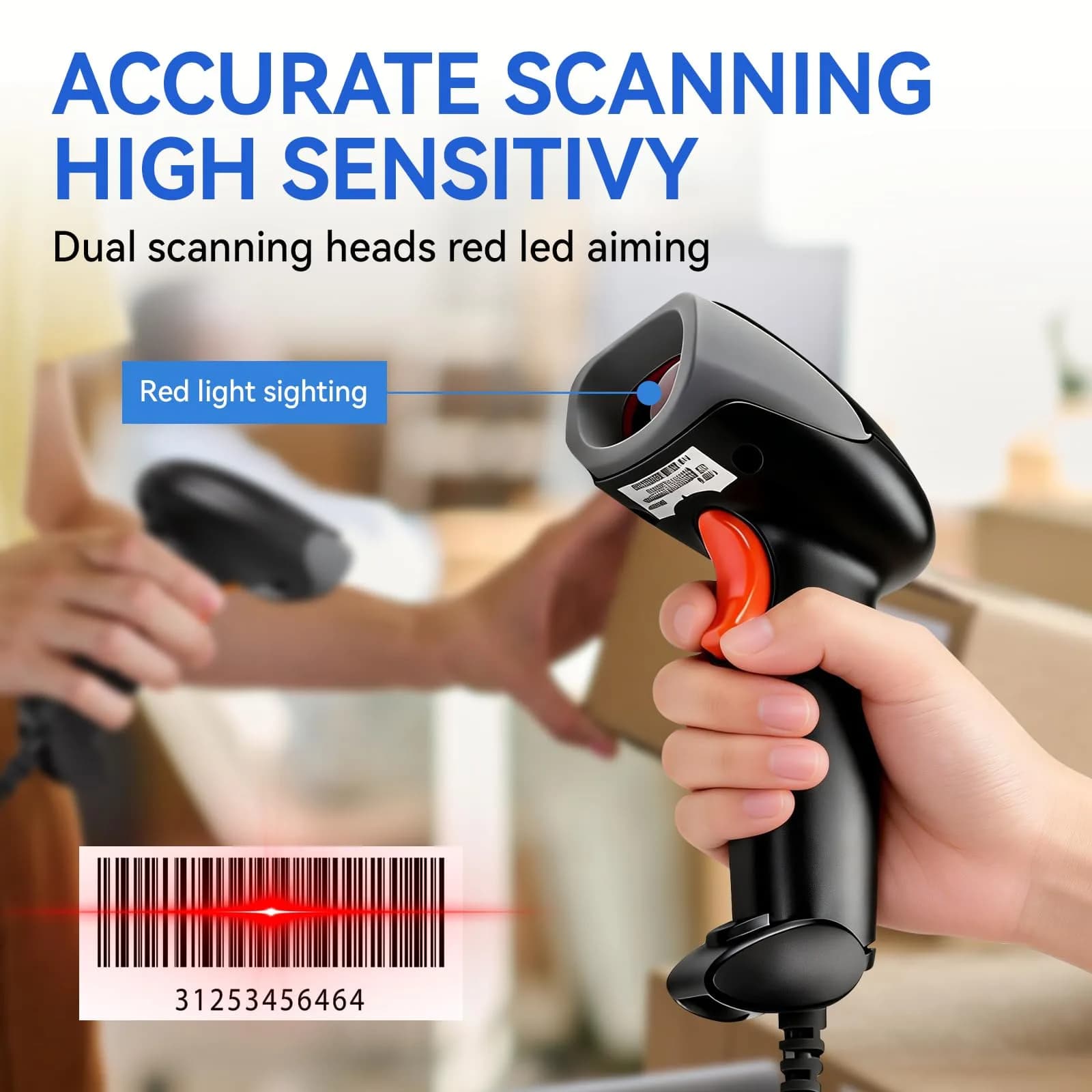 Yanzeo USB CCD Barcode Scanner Plug & Play for Office & Warehouse | 200 Scans/Sec, 1.5m Drop Resistant - view 3