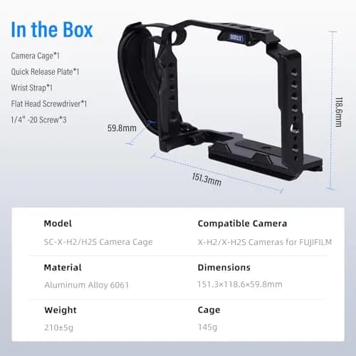 Sirui Camera Support Cage for FUJIFILM X-H2/X-H2S | Aluminium Frame with Wrist Strap thumbnail 8