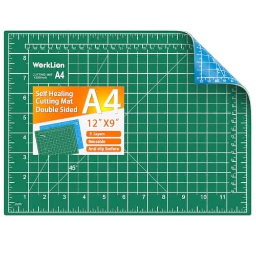 WORKLION Self Healing Cutting Mat: 12''x9'' Double Sided Craft Cutting Mat for Sewing, Fabric, Quilting - 5-Ply Slip-Resistant Hobby Cutting Board for DIY Projects (Green/Blue) thumbnail 1