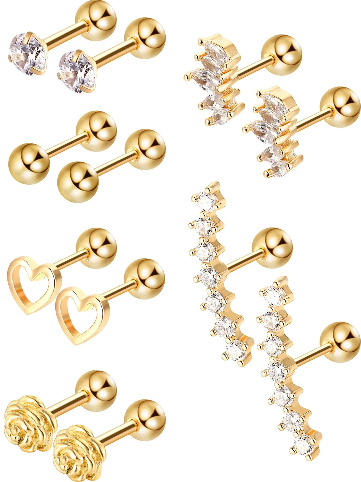 Blulu Stainless Steel Tragus Cartilage Earrings 6-Pair Set | Chic Body Piercing Jewelry for Men & Women - main product image