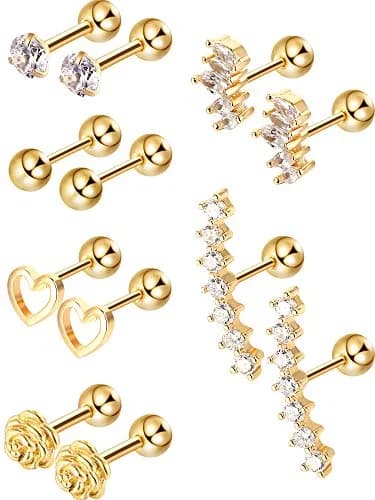 Blulu Stainless Steel Tragus Cartilage Earrings 6-Pair Set | Chic Body Piercing Jewelry for Men & Women thumbnail 1