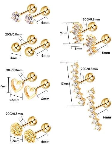 Blulu Stainless Steel Tragus Cartilage Earrings 6-Pair Set | Chic Body Piercing Jewelry for Men & Women thumbnail 6