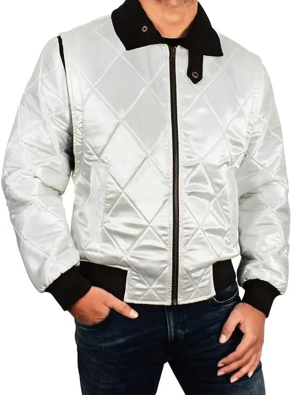 LP-FACON Satin Bomber Jacket White XS | Premium Men's Coat for Dad thumbnail 8
