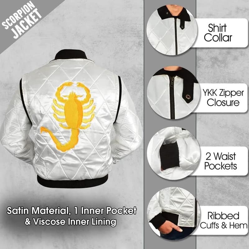 LP-FACON Men's Logo Satin Bomber Jacket White Medium | Imported USA Style thumbnail 6