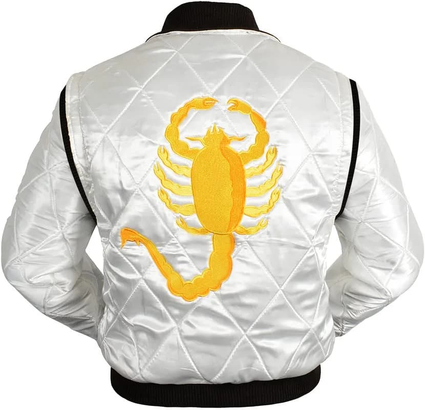 LP-FACON Men's Logo Satin Bomber Jacket White Medium | Imported USA Style - main product image