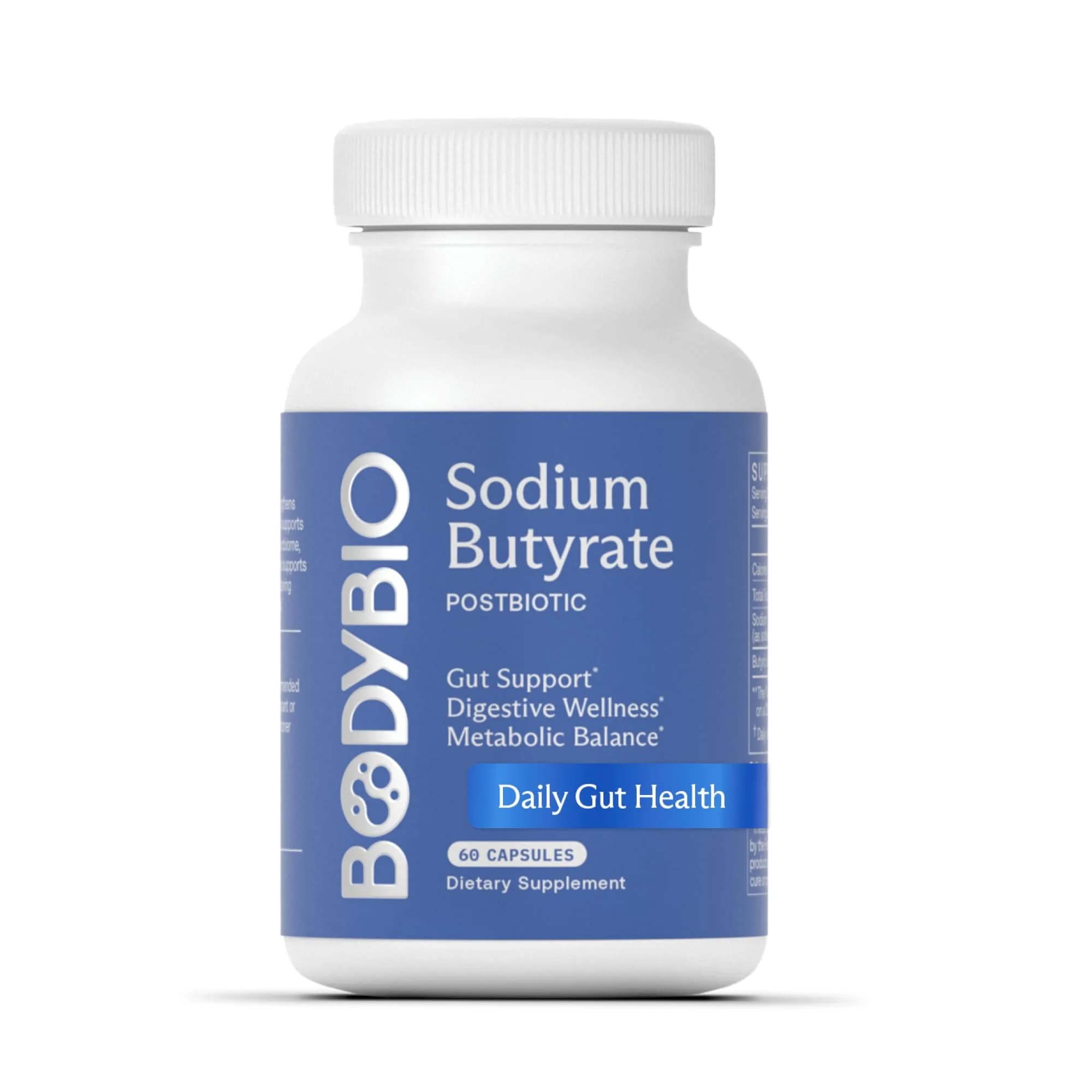 BodyBio Butyrate Sodium Postbiotic 60 Capsules | Supports Gut Health & Digestion - main product image