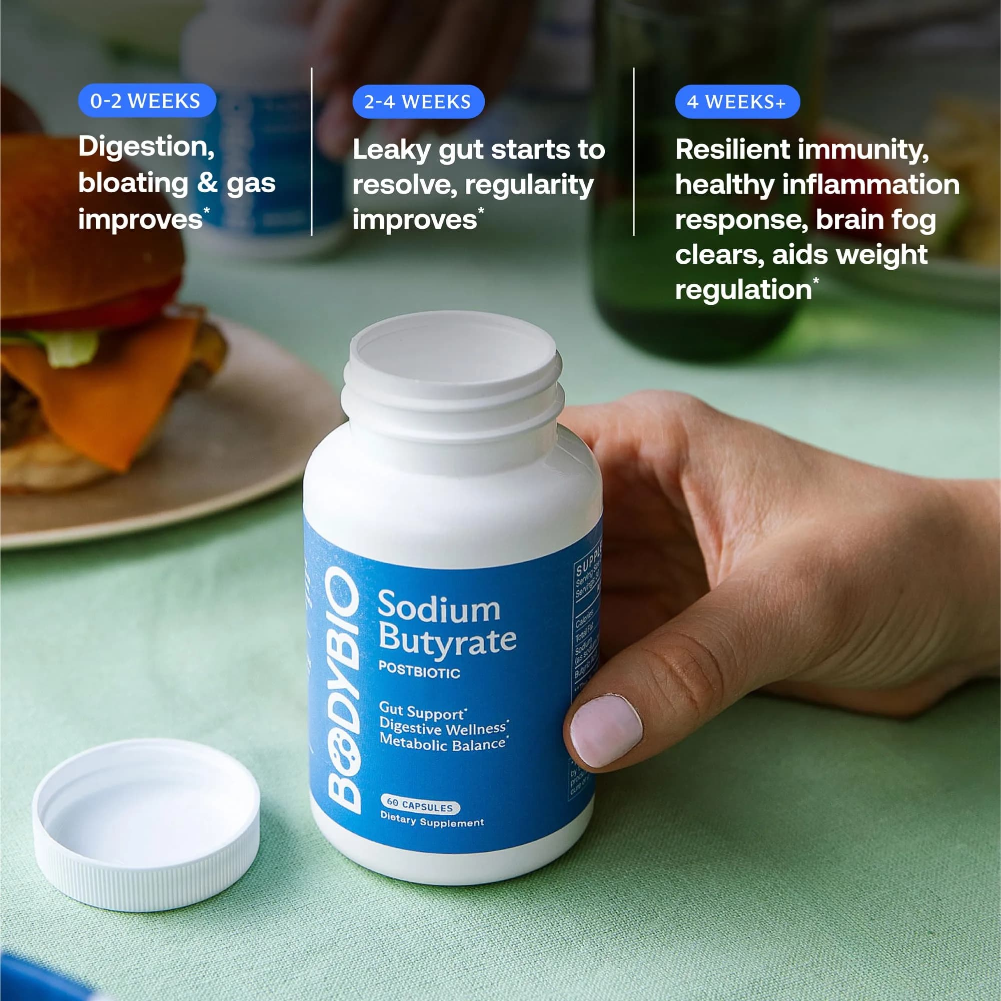 BodyBio Butyrate Sodium Postbiotic 60 Capsules | Supports Gut Health & Digestion - view 6