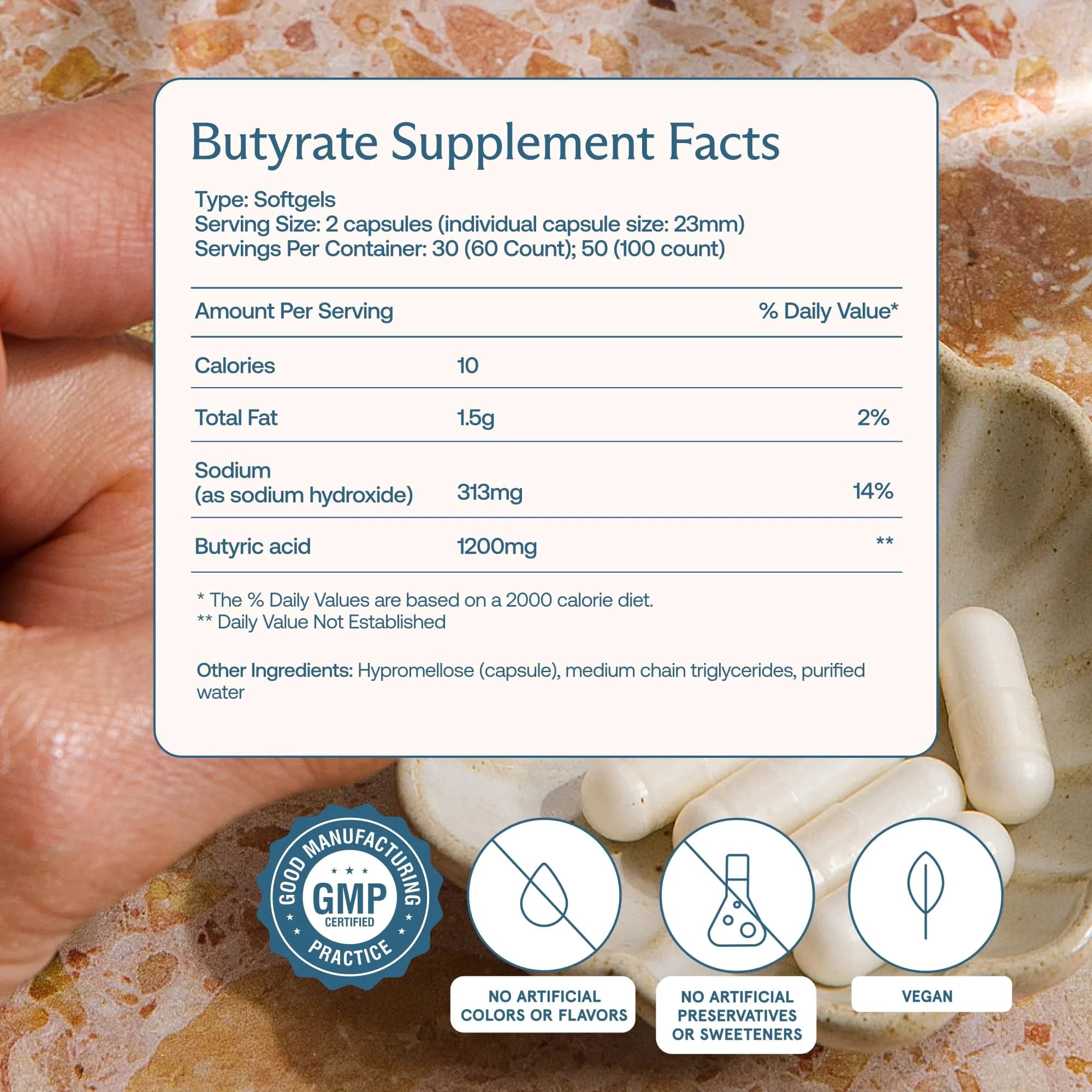 BodyBio Butyrate Sodium Postbiotic 60 Capsules | Supports Gut Health & Digestion - view 3