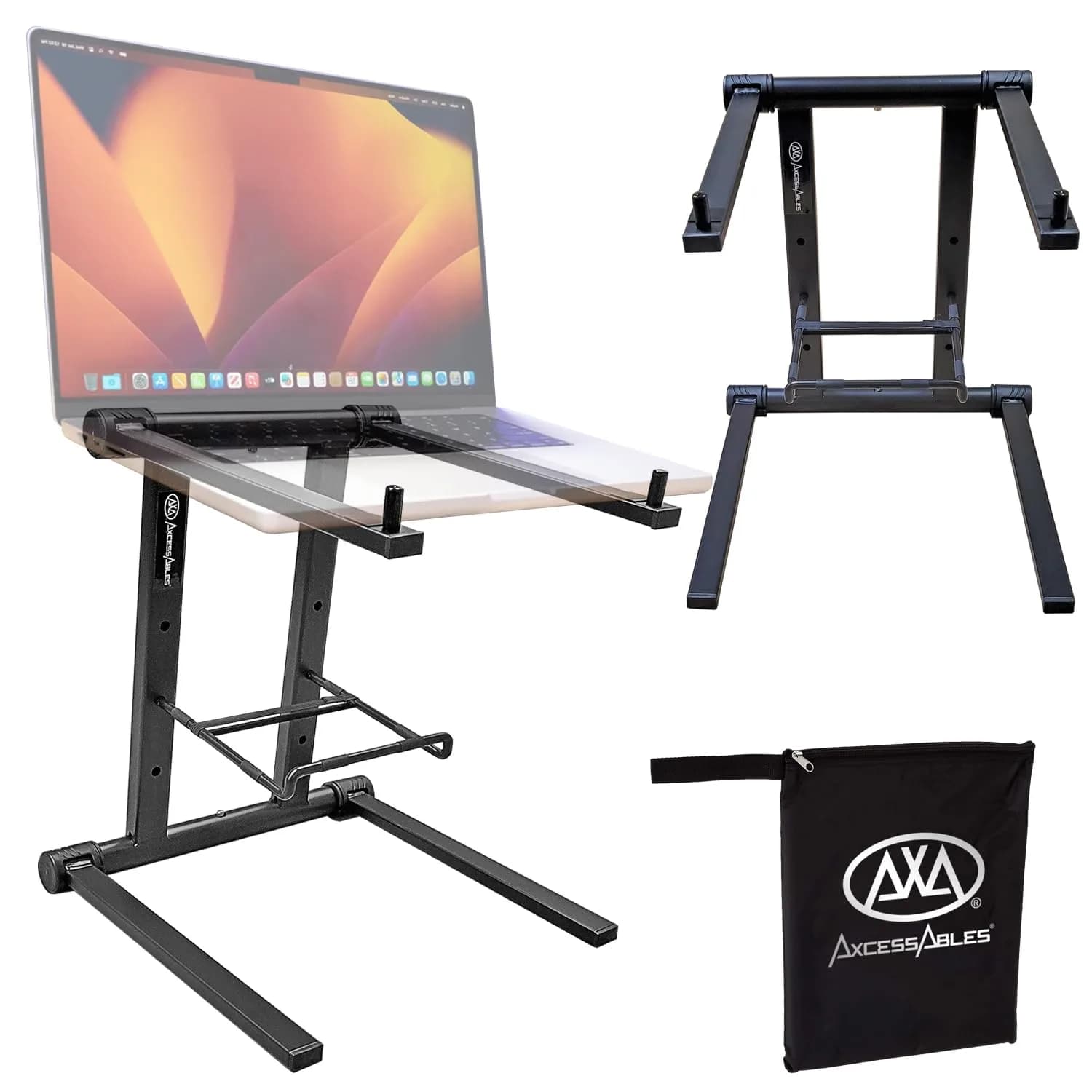 AXA AXCESSABLES DJ Laptop Stand with Travel Bag | Foldable Aluminum Laptop Stand for 15" & 20lbs — Black