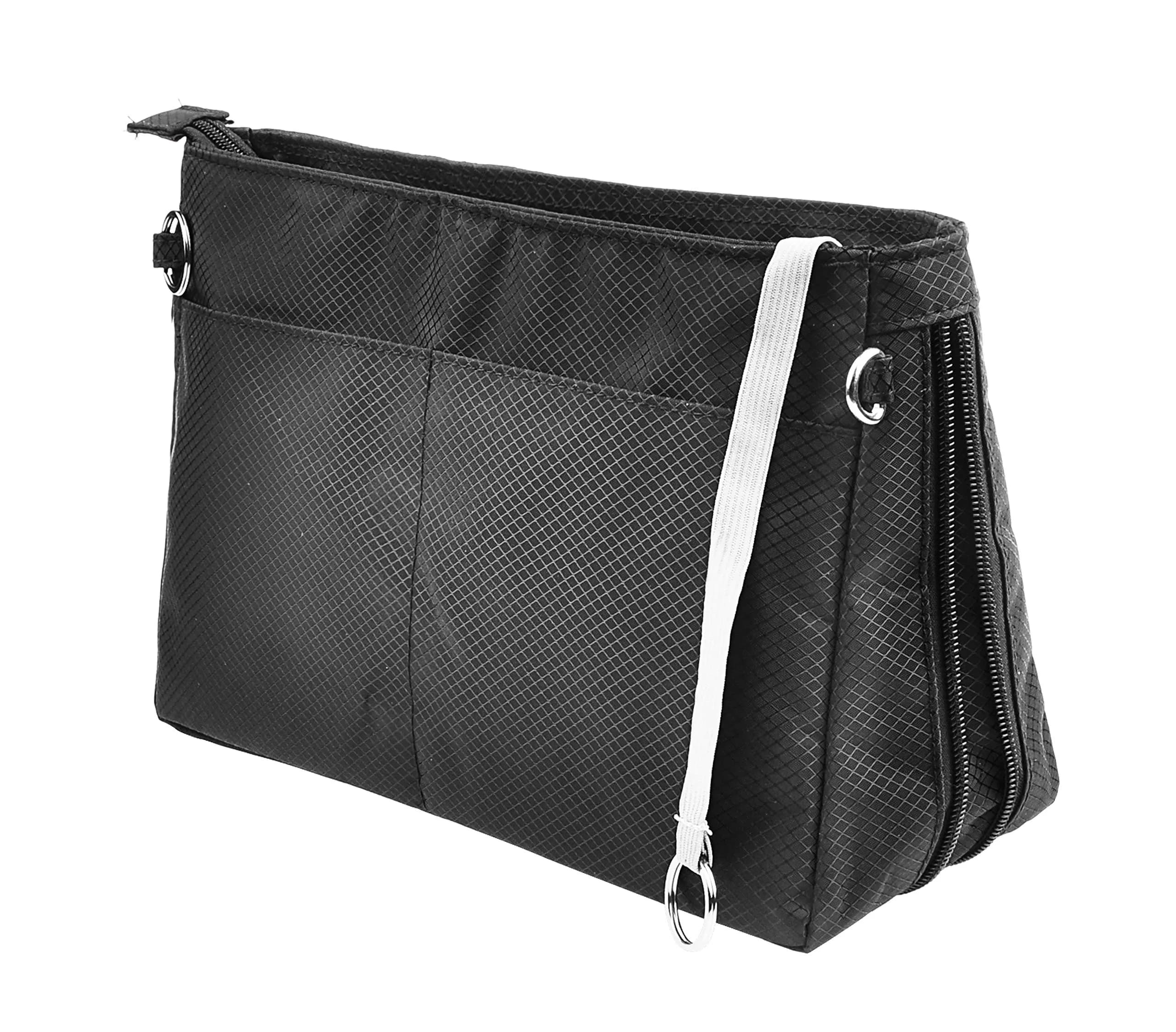 Vercord Expandable Nylon Handbag Purse Organizer Insert Liner Shaper Bag in Bag Black X-Large | Waterproof & Zippered Compartments — Black / Large