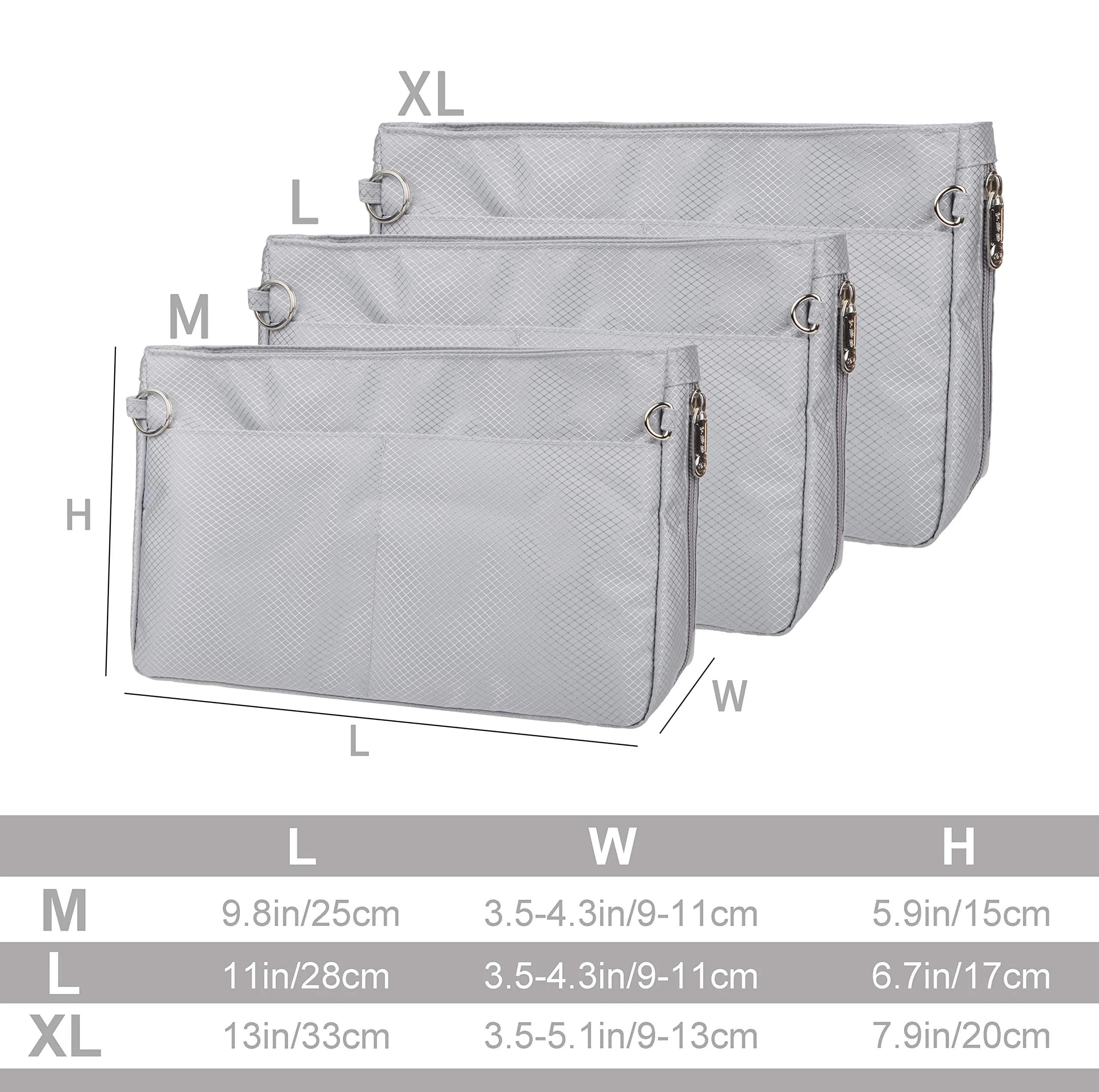 Vercord Medium Beige Grey Expandable Nylon Handbag Purse Organizer Insert Liner Shaper Bag in Bag - view 2