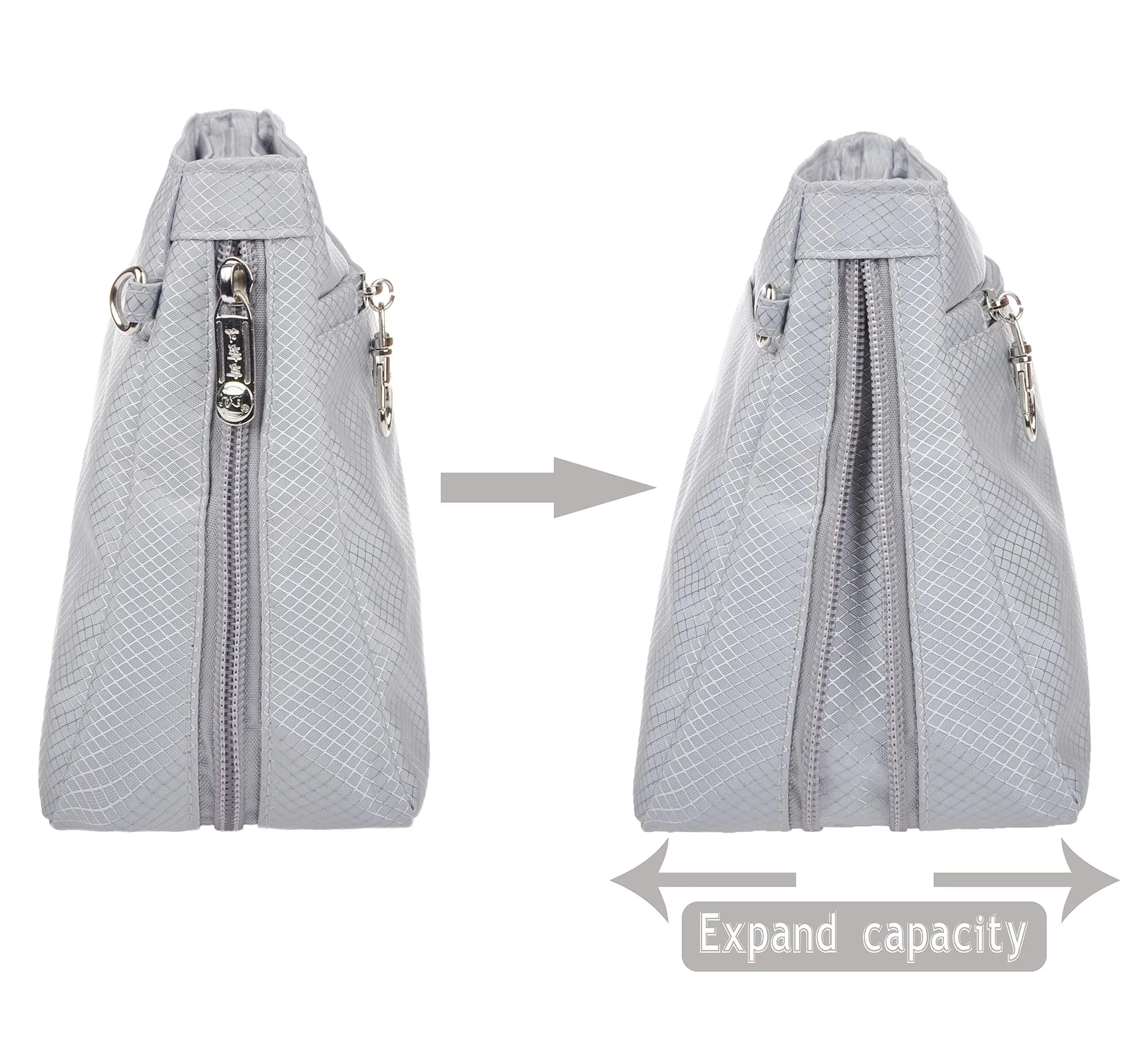 Vercord Medium Beige Grey Expandable Nylon Handbag Purse Organizer Insert Liner Shaper Bag in Bag - view 4