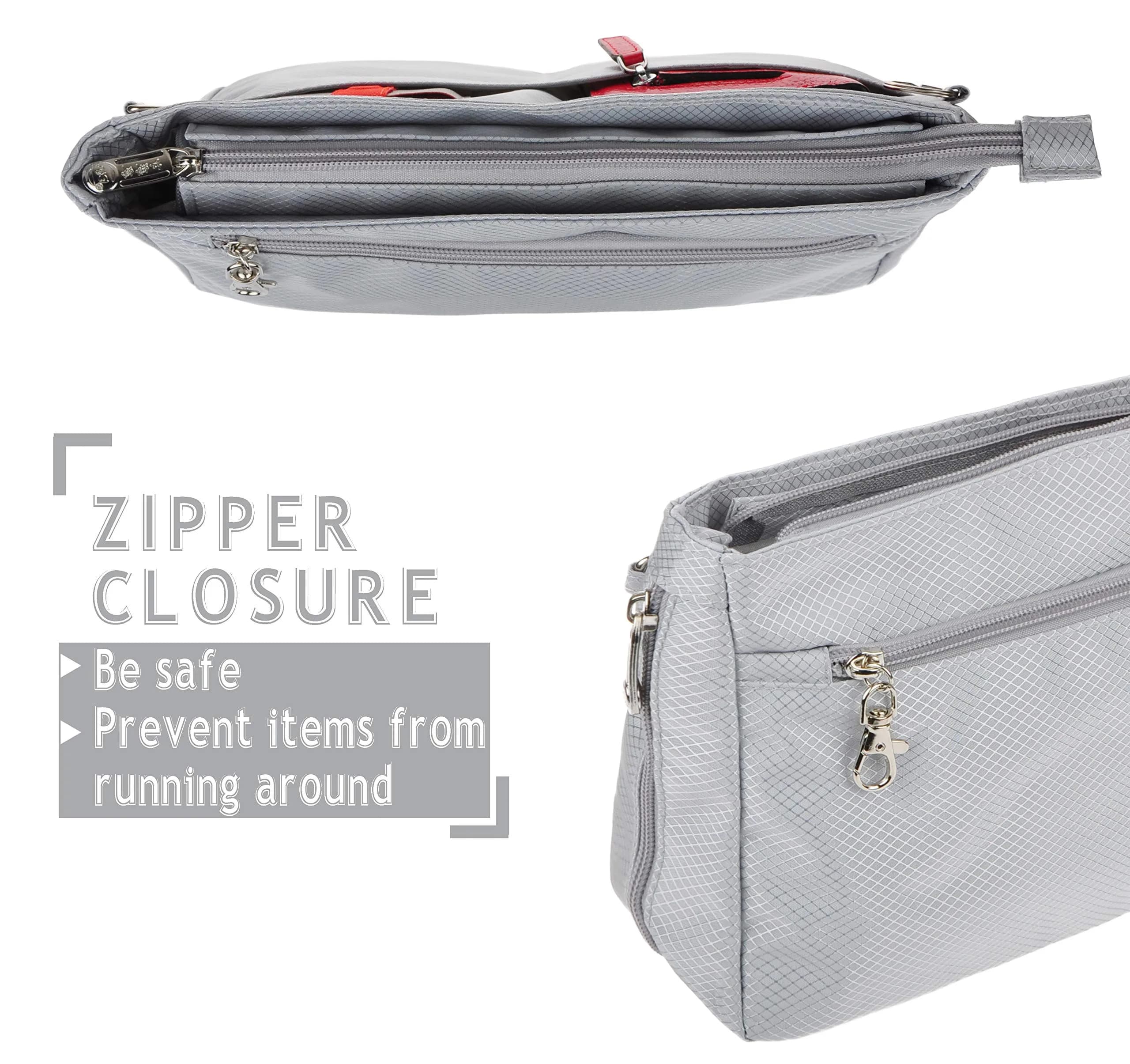Vercord Expandable Nylon Handbag Purse Organizer Insert Liner Shaper Bag in Bag Beige Grey XLarge | Waterproof & Durable for Totes - view 5