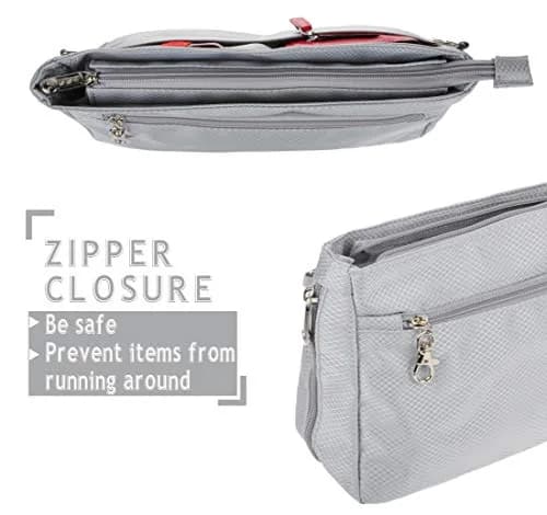 Vercord Expandable Nylon Handbag Purse Organizer Insert Liner Shaper Bag in Bag Beige Grey XLarge | Waterproof & Durable for Totes thumbnail 5