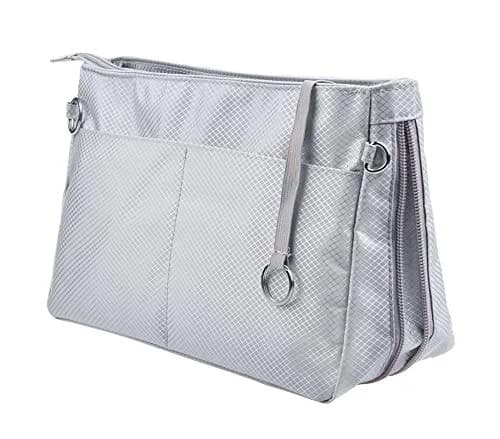 Vercord Expandable Nylon Handbag Purse Organizer Insert Liner Shaper Bag in Bag Beige Grey XLarge | Waterproof & Durable for Totes thumbnail 1