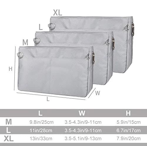 Vercord Expandable Nylon Handbag Purse Organizer Insert Liner Shaper Bag in Bag Beige Grey XLarge | Waterproof & Durable for Totes thumbnail 2