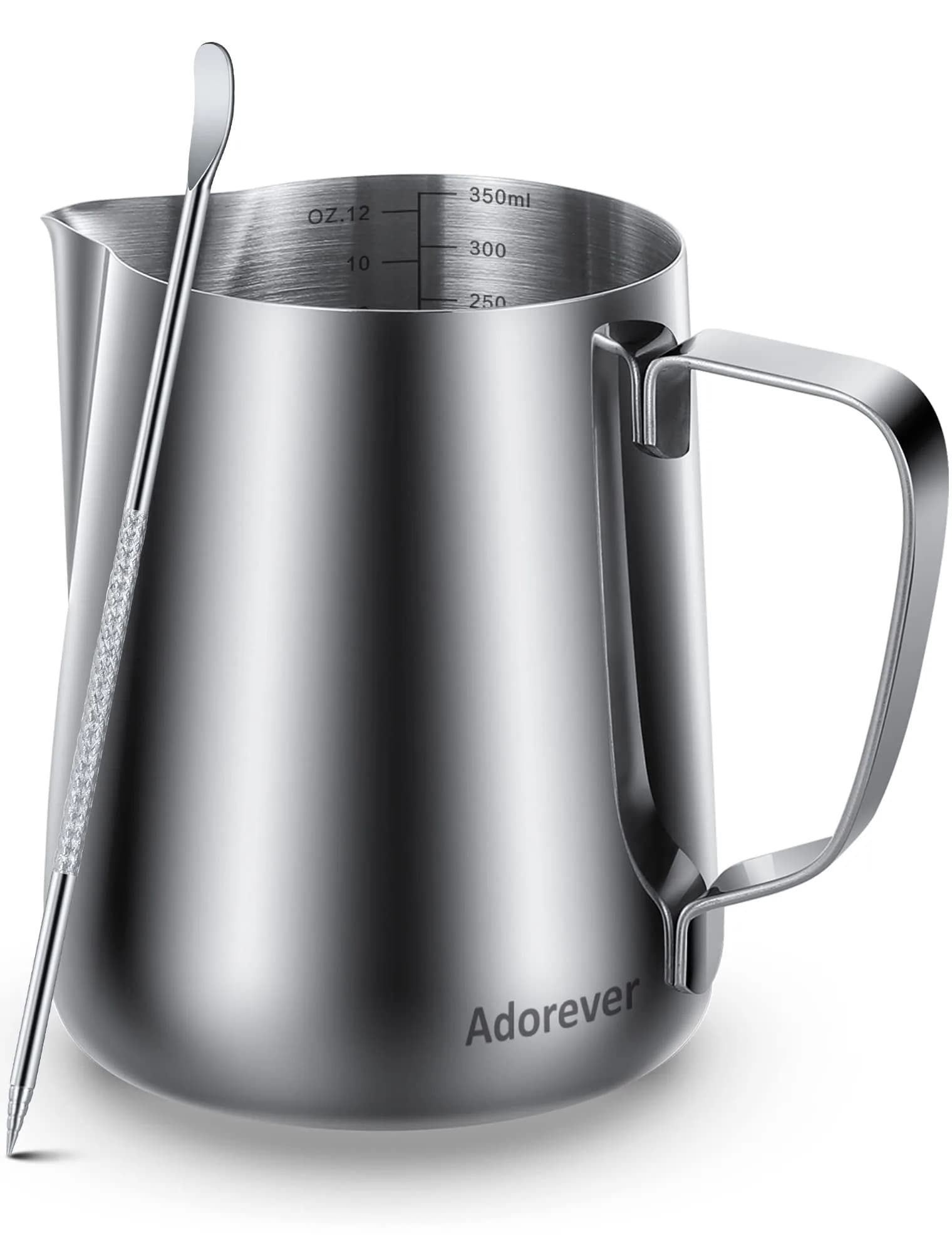 Adorever Milk Frothing Pitcher 355ml (12oz) with Latte Art Pen | Stainless Steel Espresso Steaming Jug