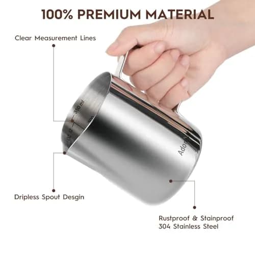 Adorever Milk Frothing Pitcher 355ml (12oz) with Latte Art Pen | Stainless Steel Espresso Steaming Jug thumbnail 3