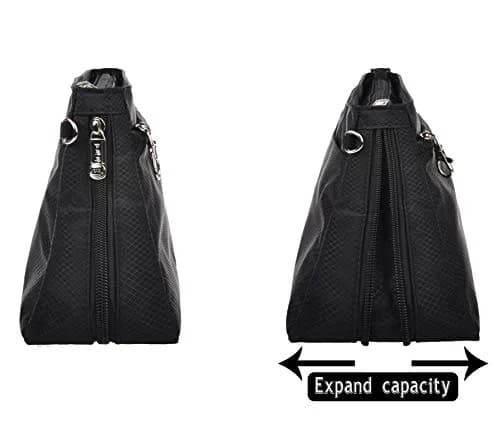 Vercord Expandable Nylon Handbag Purse Organizer Insert Liner Shaper Bag in Bag Black X-Large | Waterproof & Zippered Compartments thumbnail 4