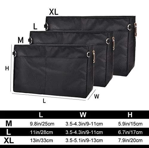 Vercord Expandable Nylon Handbag Purse Organizer Insert Liner Shaper Bag in Bag Black X-Large | Waterproof & Zippered Compartments thumbnail 2