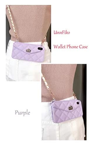 UnnFiko Wallet Case for iPhone X/XS, Purple Luxury Bag Design with Shoulder Strap | Card Pouch Flip Cover thumbnail 2