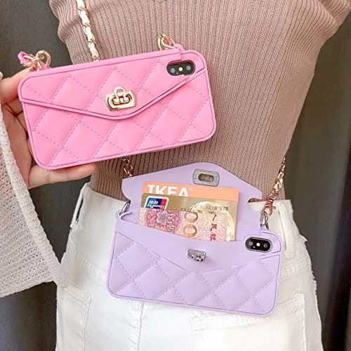 UnnFiko Wallet Case for iPhone X/XS, Purple Luxury Bag Design with Shoulder Strap | Card Pouch Flip Cover thumbnail 4