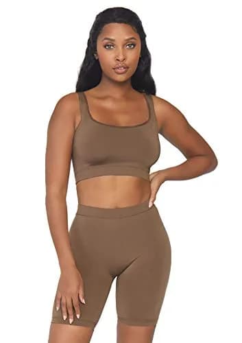 Leg Avenue Women's Skin Tone Opaque Crop Tank Top and Bike Shorts Set, Medium/Large | Versatile, Comfortable & Trendy thumbnail 1