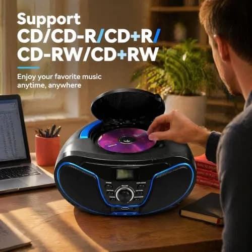 LONPOO LP-D02 Portable CD Player Boombox Bluetooth 28cm (11in) | Crystal-Clear Stereo Sound with FM Radio & AUX Input thumbnail 4
