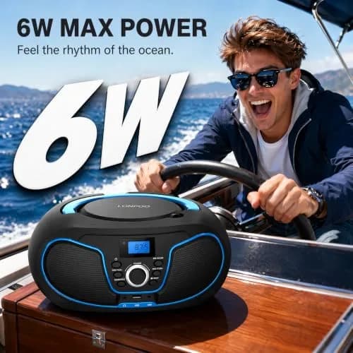 LONPOO LP-D02 Portable CD Player Boombox Bluetooth 28cm (11in) | Crystal-Clear Stereo Sound with FM Radio & AUX Input thumbnail 7