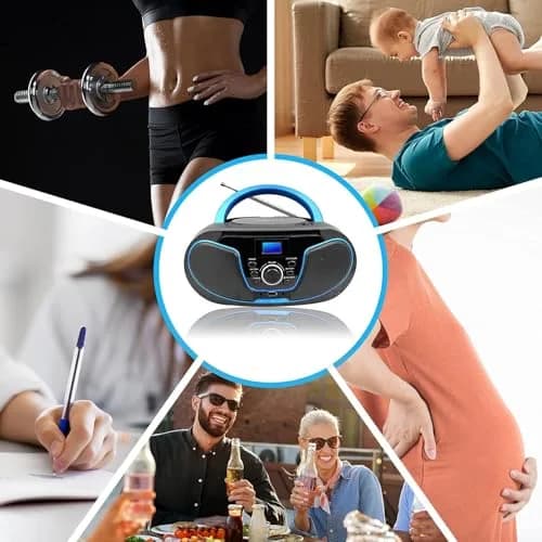 LONPOO LP-D02 Portable CD Player Boombox Bluetooth 28cm (11in) | Crystal-Clear Stereo Sound with FM Radio & AUX Input thumbnail 9