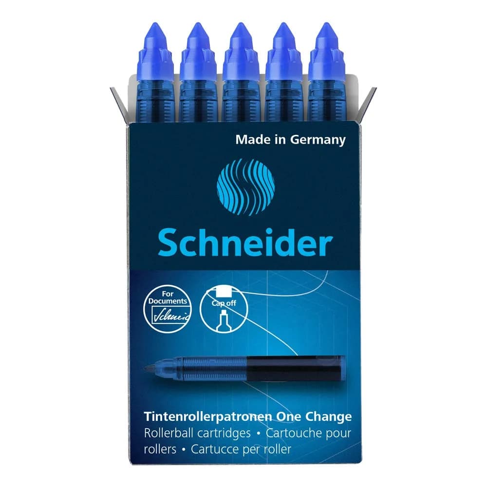 Schneider One Change Rollerball Refill Cartridges 0.6 mm Blue Ink 5-Pack | ISO 14145-2 Waterproof Ink - main product image