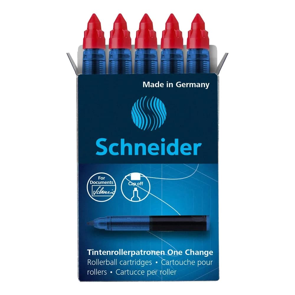 Schneider One Change Rollerball Refill Cartridges, .6mm, Red, Box of 5 | Smooth Ink Flow - main product image
