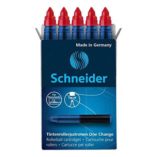 Schneider One Change Rollerball Refill Cartridges, .6mm, Red, Box of 5 | Smooth Ink Flow thumbnail 1
