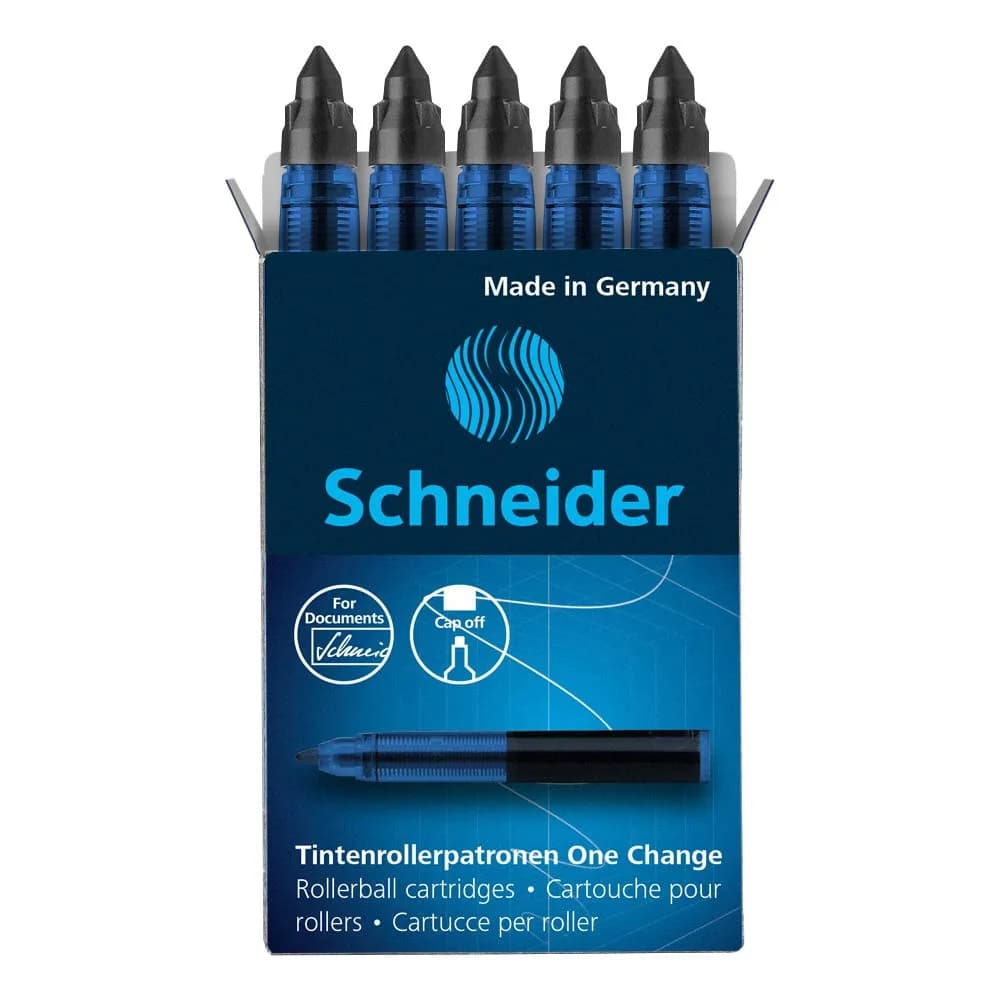 Schneider One Change Rollerball Refill Cartridges 0.6 mm Black Ink Pack of 5 | ISO 14145-2 Waterproof Ink - main product image
