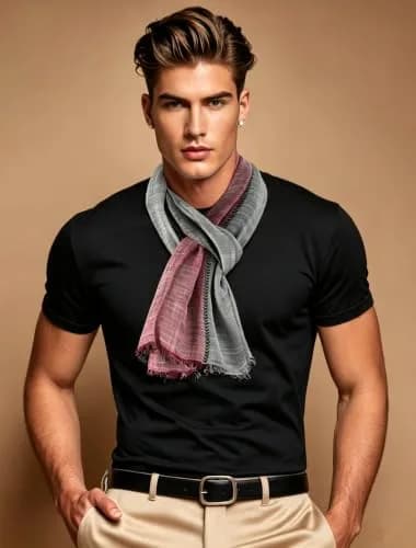 GERINLY Color Block Summer Scarf for Men Long Neck Wraps Flax Shawl 80CMx190CM | Urbanstyle Gift thumbnail 2