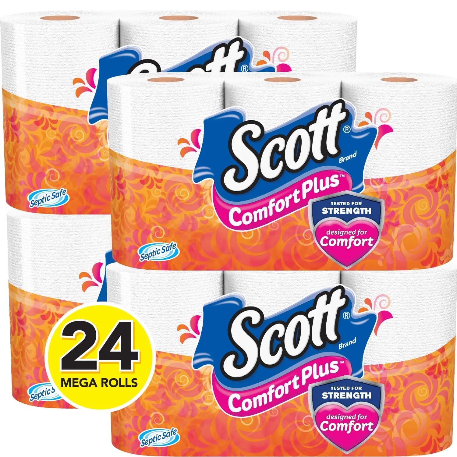 Scott ComfortPlus Toilet Paper 462 Sheets | 24 Mega Rolls, 1-Ply, White, Septic Safe
