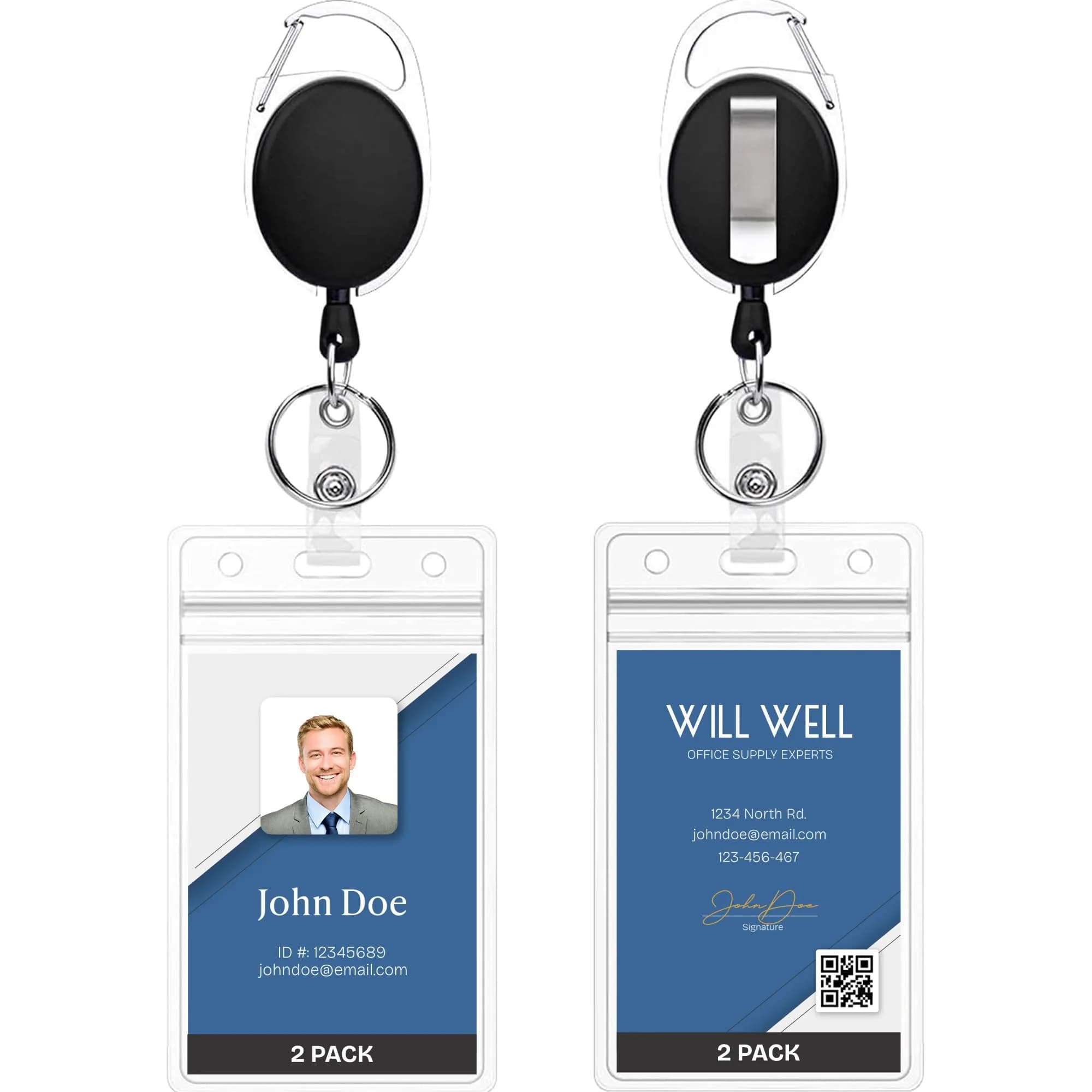 Will Well Heavy Duty ID Badge Holder Retractable 2 Pack - Vertical - Black | Durable, 100,000 Pulls, 3.5oz Capacity - main product image