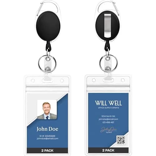 Will Well Heavy Duty ID Badge Holder Retractable 2 Pack - Vertical - Black | Durable, 100,000 Pulls, 3.5oz Capacity thumbnail 1