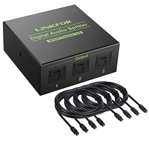 LiNKFOR 3 Port Toslink Splitter with 4pcs 6ft Optical Cables | Supports Dolby-AC3 DTS, Long Distance Transmission thumbnail 1