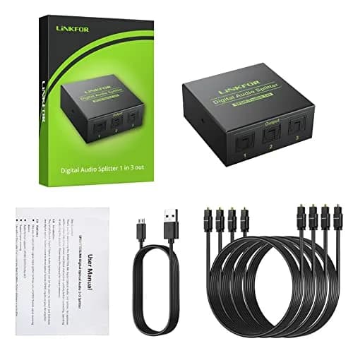 LiNKFOR 3 Port Toslink Splitter with 4pcs 6ft Optical Cables | Supports Dolby-AC3 DTS, Long Distance Transmission thumbnail 5