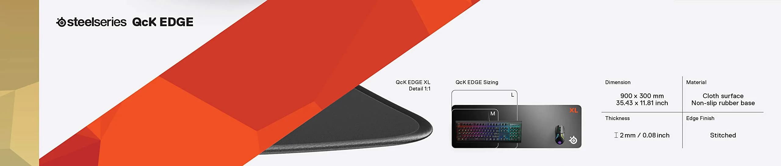 SteelSeries QcK XL Stitched Edge Gaming Mouse Pad | Smooth Micro-Woven Surface for PC Gaming - view 8