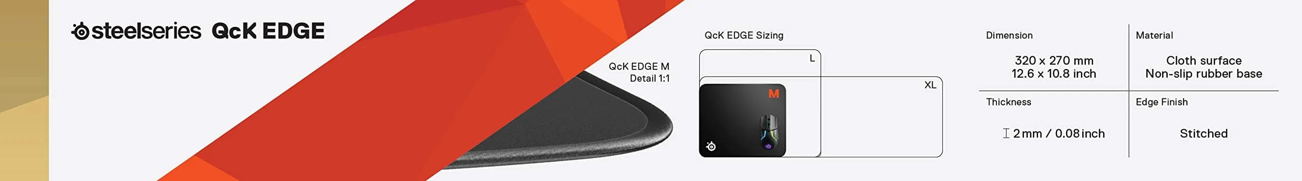 SteelSeries QcK Large Stitched Edge Gaming Mouse Pad, Black | Optimized for Gaming Sensors - view 9
