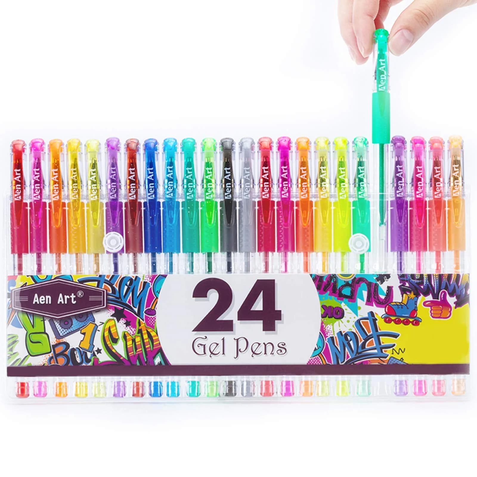 Aen Art Glitter Gel Pens, 24 Colored Fine Tip Markers with 40% More Ink | Sparkling Glitter Effect for Art & Craft (110c)