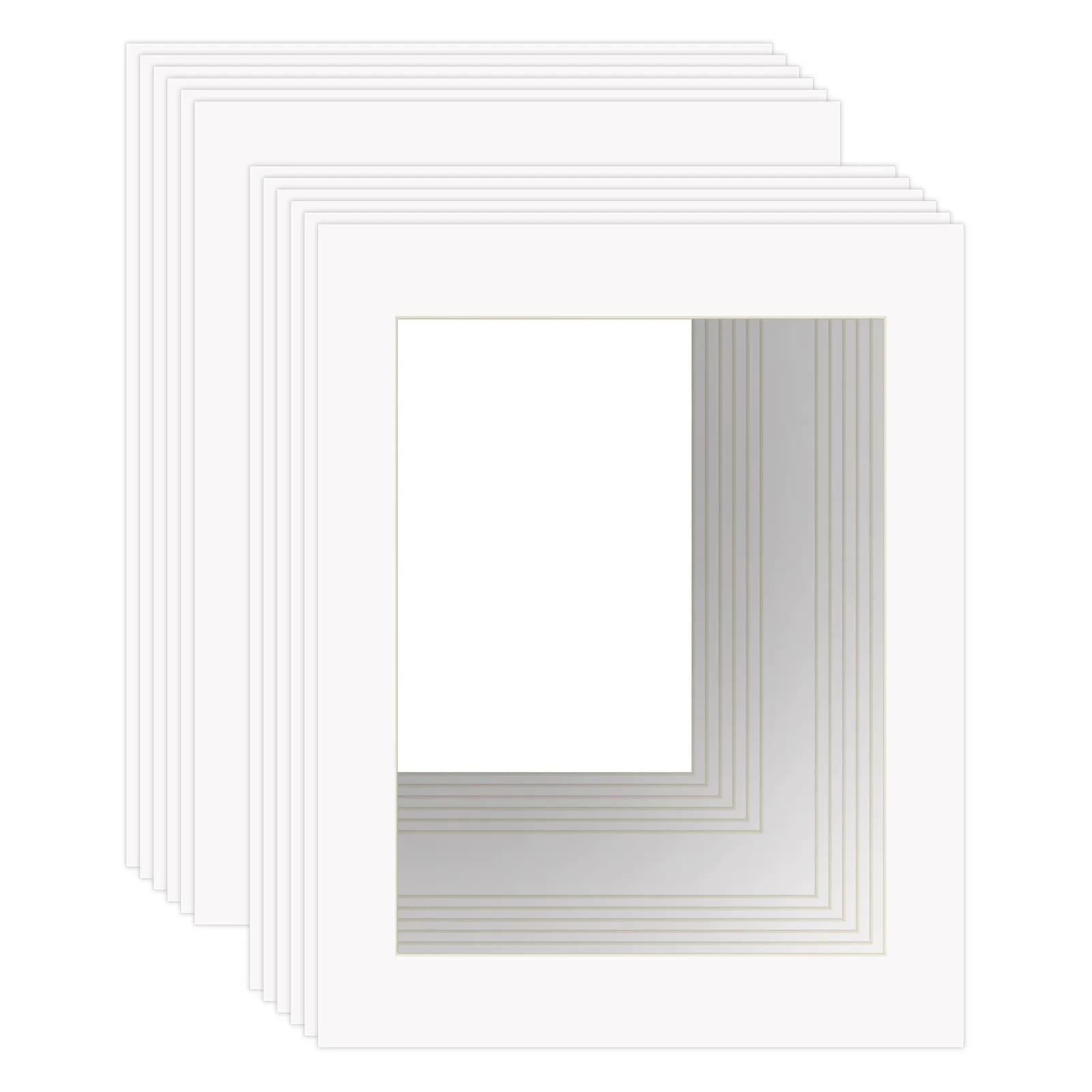 ZBEIVAN 11x14 White Picture Mats for 8.5x11 Pictures | Beveled Core Frame Mat Pack of 12